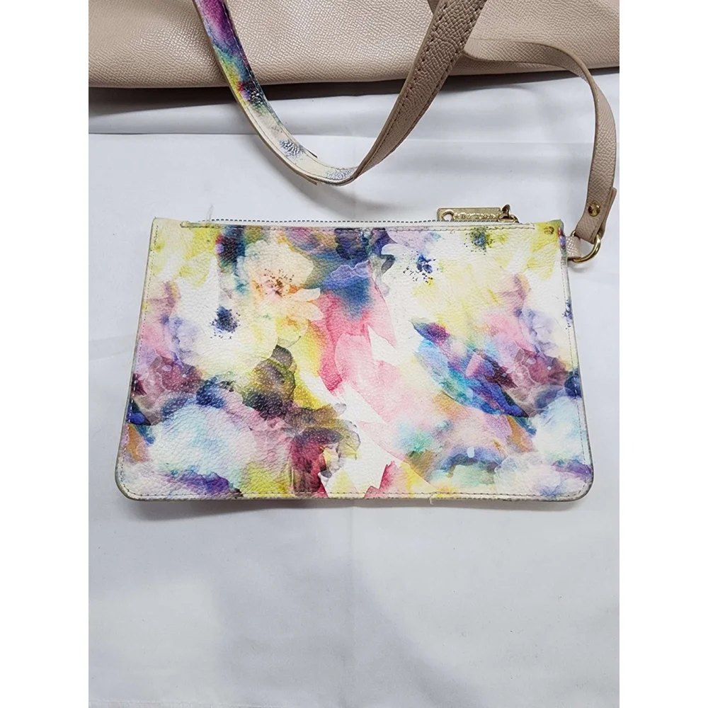 Betsey Johnson Tote Bag with Matching Wallet Floral Scarf Detail Nude Tan Used
